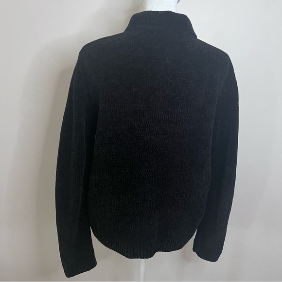 Alfred Dunner Black Argyle Print Chenille Collared Zip Cardigan |Size MP| - Picture 5 of 6